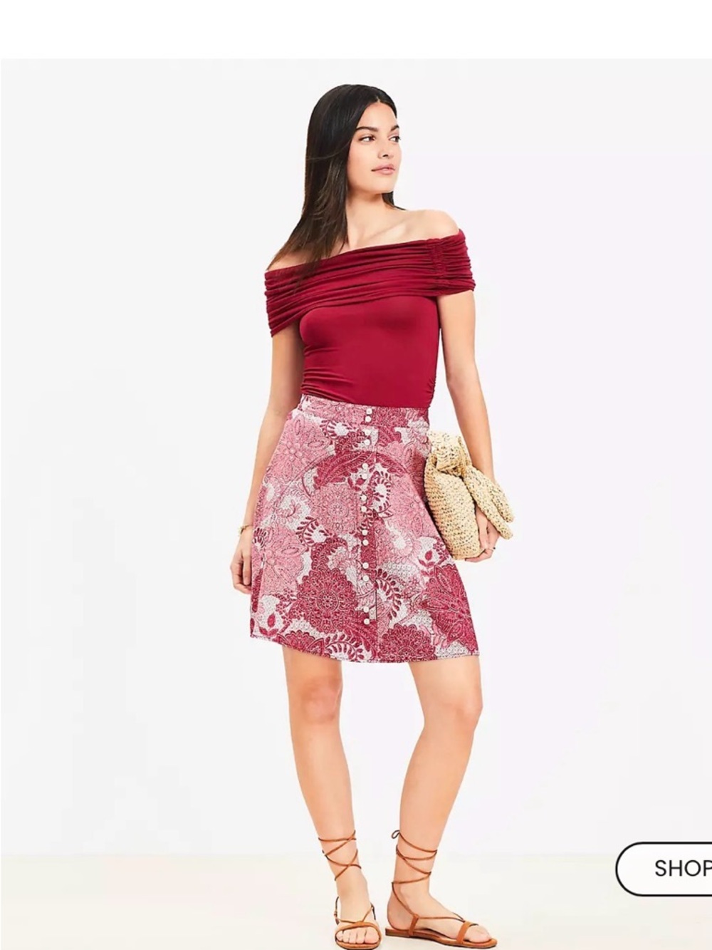 Loft Red Floral Button-Front A-Line Mini Skirt, Small, NWT